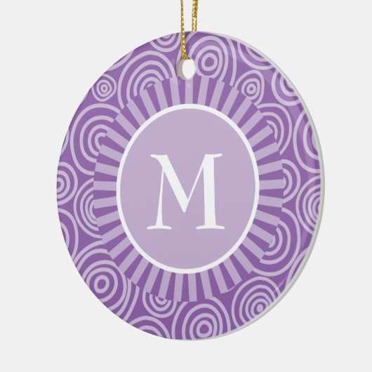 Monogram Paarse Witte Spiralen - Gepersonaliseerd Keramisch Ornament (Links)
