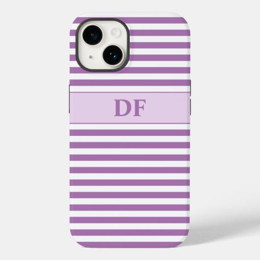 Monogram Paarse/witte strepen Case-Mate iPhone Case (Achterkant)