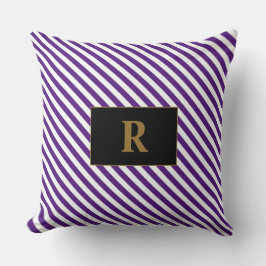 Monogram Paarse/witte strepen Kussen
