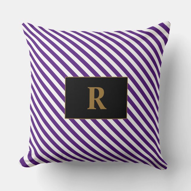 Monogram Paarse/witte strepen Kussen (Voorkant)