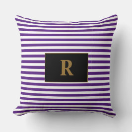 Monogram Paarse/witte strepen Kussen