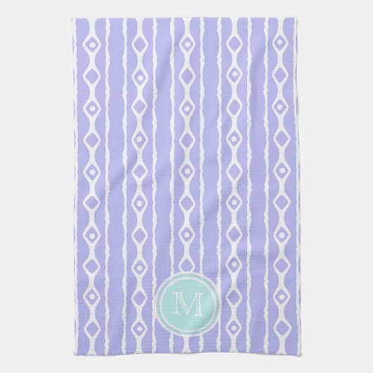 Monogram: Paarse witte strips handdoek (Verticaal)