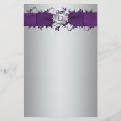 Monogram Paarse, zilveren bloemige bruiloft briefp Briefpapier (Voorkant)