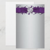 Monogram Paarse, zilveren bloemige bruiloft briefp Briefpapier (Voorkant / Achterkant)