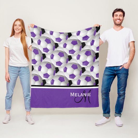 Monogram Paarse Zwart Voetbal 50 x 60 Fleece Deken (In situ)