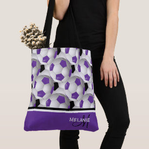 Monogram Paarse Zwarte Voetbal Tote Bag