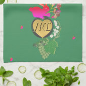 Monogram Paashaas Groen Fruit en Bloemen Theedoek (Gevouwen)