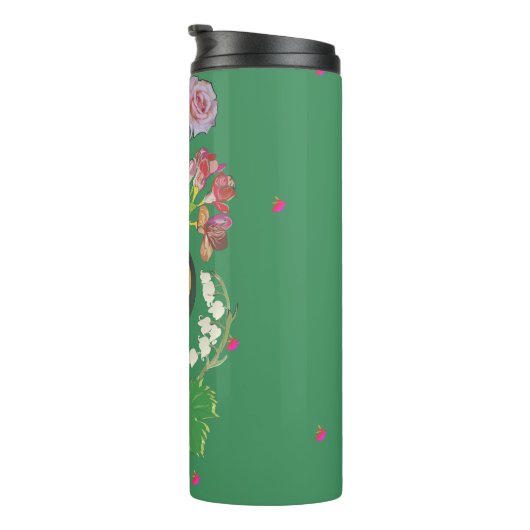 Monogram Paashaas Groen Fruit en Bloemen Thermosbeker (Geroteerd rechts)