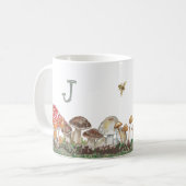 Monogram paddenstoel Art Herfst Natuur Tan Sage Ru Koffiemok (Voorkant links)