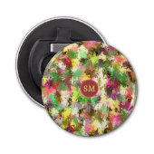 Monogram Paint Splatter Herfst Kleur Bladeren Art Button Flesopener (Voorkant)