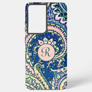 Monogram Paisley Blue Sage Green Blush Pink Samsung Galaxy Hoesje