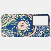 Monogram Paisley Blue Sage Green Blush Pink Samsung Galaxy Hoesje (Linkerkant)