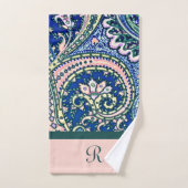 Monogram Paisley Blue Sage Green Light Blush Pink Bad Handdoek (Handdoek)