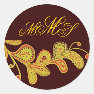 Monogram Paisley Chocolade Bruine Sticker
