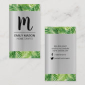 Monogram / Palm Leaf / Metal Background Visitekaartje (Voorkant / Achterkant)