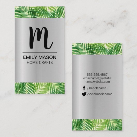 Monogram / Palm Leaf / Metal Background Visitekaartje (Voorkant / Achterkant)