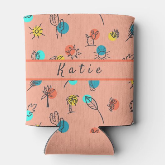 Monogram Palm Springs Theme Summer Pattern Blikjeskoeler (Achterkant)