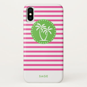 Monogram Palm Trees Roze Stripes Beach Case-Mate iPhone Case
