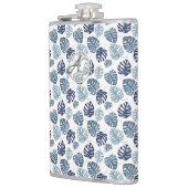 Monogram Palmblad Azure Navyblauw Tropisch Decor Heupfles (Links)