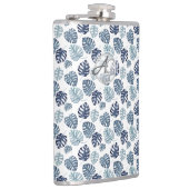 Monogram Palmblad Azure Navyblauw Tropisch Decor Heupfles (Rechts)