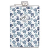 Monogram Palmblad Azure Navyblauw Tropisch Decor Heupfles (Voorkant)