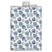 Monogram Palmblad Azure Navyblauw Tropisch Decor Heupfles (Achterkant)