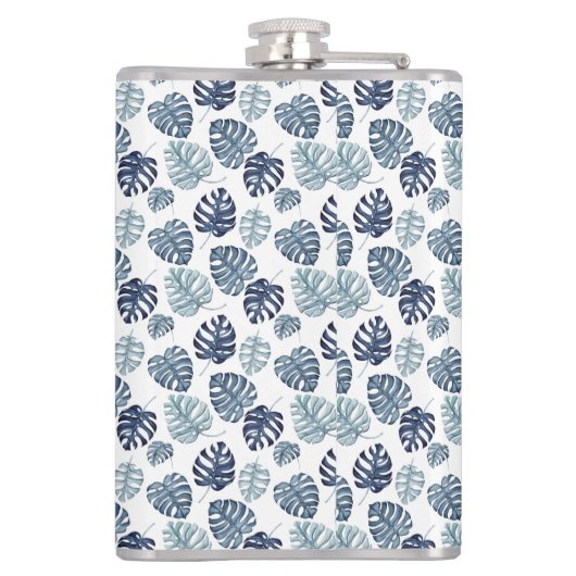 Monogram Palmblad Azure Navyblauw Tropisch Decor Heupfles (Achterkant)