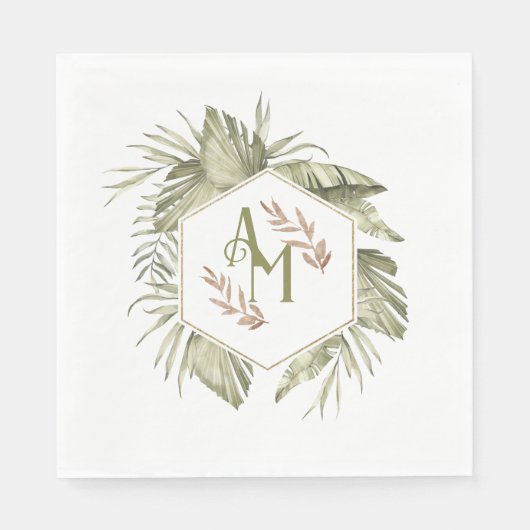 Monogram palmblad groen servet (Voorkant)