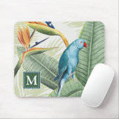 Monogram | Palmbladeren met blauwe vogel Muismat (Met muis)