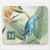 Monogram | Palmbladeren met blauwe vogel Muismat (Voorkant)