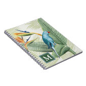 Monogram | Palmbladeren met blauwe vogel Notitieboek (Rechterzijde)