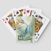 Monogram | Palmbladeren met blauwe vogel Pokerkaarten (Achterkant)