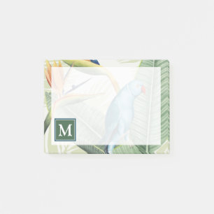 Monogram   Palmbladeren met blauwe vogel Post-it® Notes