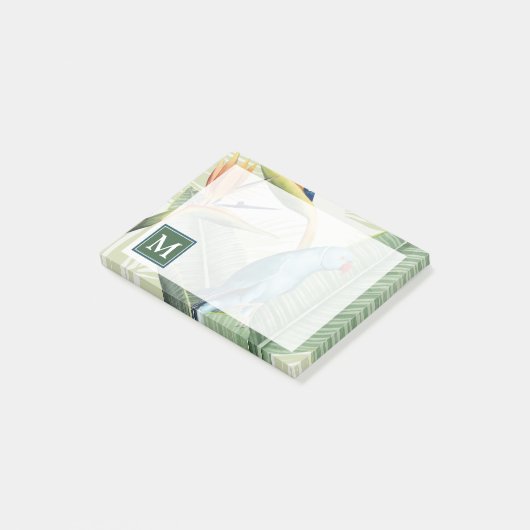 Monogram | Palmbladeren met blauwe vogel Post-it® Notes (Schuin)