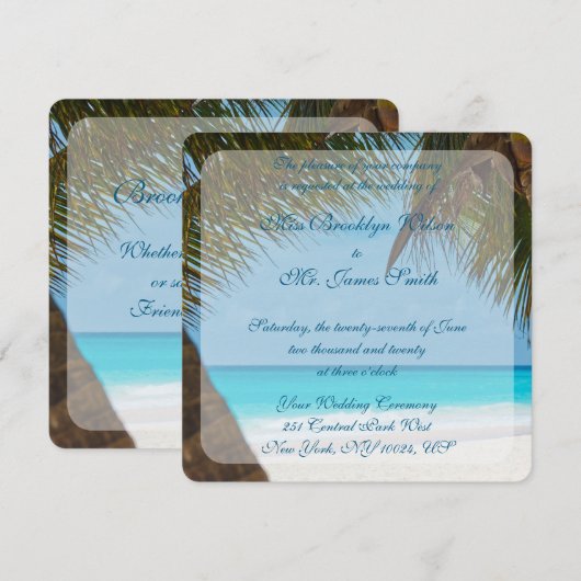 Monogram palmbomen op strandbruiloft kaart (Voorkant / Achterkant)