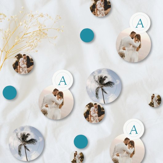 Monogram Palmboom Foto's Strand Bruiloft Confetti