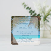 Monogram Palmboom op Strand Trouw Uitnodigingen (Staand voorkant)