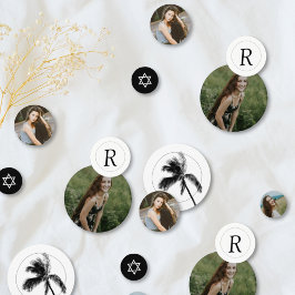 Monogram Palmboom Vleermuis Mitzvah Foto Confetti