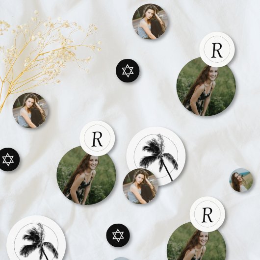 Monogram Palmboom Vleermuis Mitzvah Foto Confetti