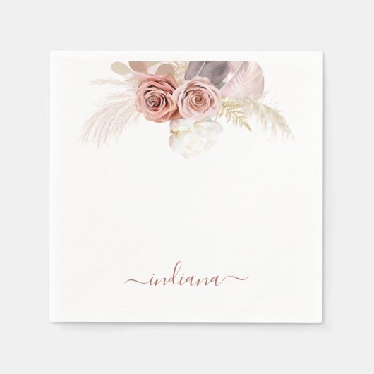 Monogram Pampas Grass Terracotta Floral Servet (Voorkant)