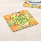 Monogram Panananappelbloemen Kartonnen Onderzetters (Schuin)