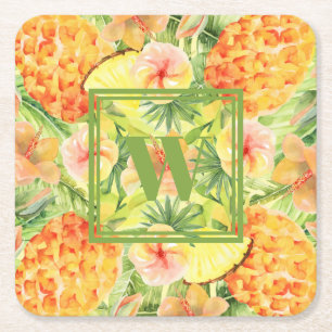 Monogram Panananappelbloemen Kartonnen Onderzetters