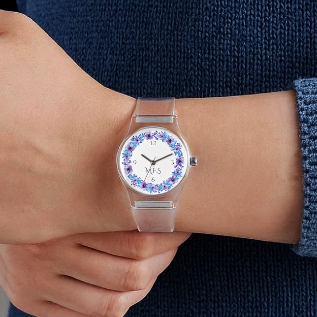 Monogram, Pansies Purple and Blue Clear Silicone Horloge (Creator heeft geüpload)