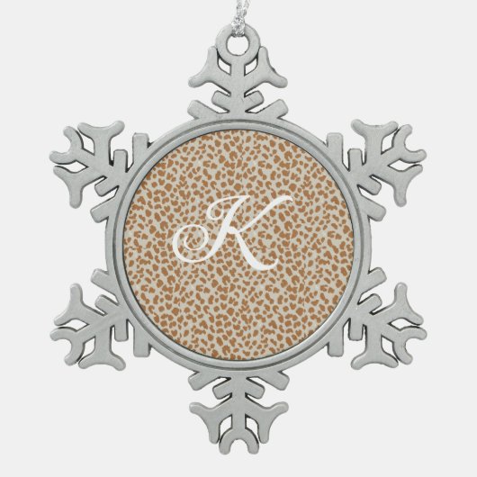 Monogram panther skin light brown pattern name let tin sneeuwvlok ornament (Voorkant)