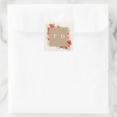 Monogram Papaver Wilde Bloem Karton Bruiloft Vierk Vierkante Sticker (Tas)