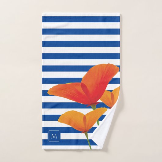Monogram papaverblauwe stripes bad handdoek (Handdoek)