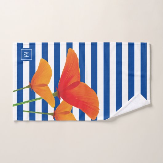 Monogram papaverblauwe stripes bad handdoek (Handdoek)