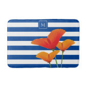 Monogram papaverblauwe stripes badmat (Voorkant)