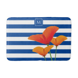 Monogram papaverblauwe stripes badmat