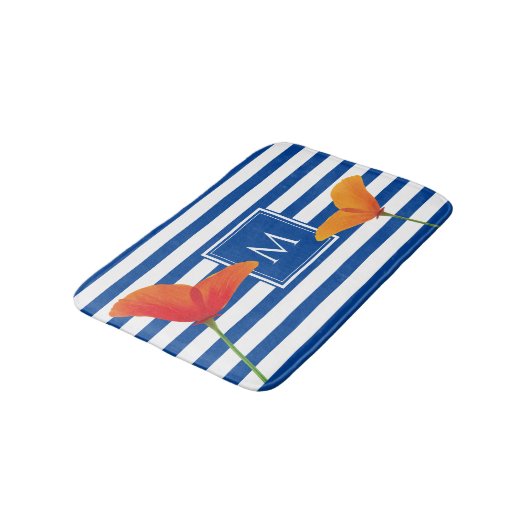 Monogram papaverblauwe stripes badmat (Gekanteld)